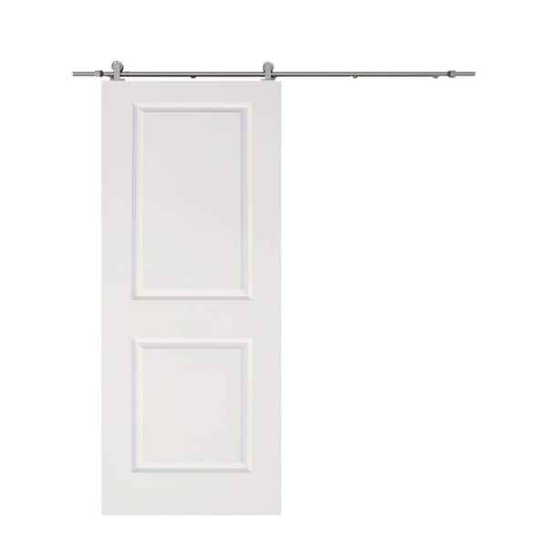 CALHOME 30 in. x 80 in. White Primed Composite Wood Barn Door Slab with Hardware Set