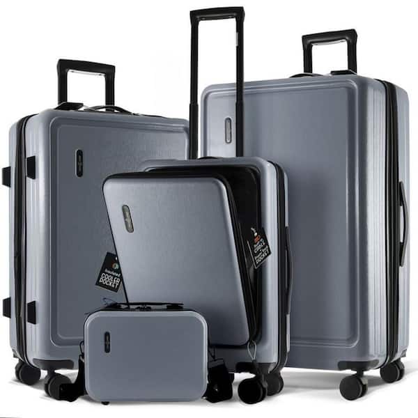 4-Piece Gray Nested Hard Luggage Set Expandable Spinner Suitcase Carry-On Weekender Exterior USB port TSA Compliant