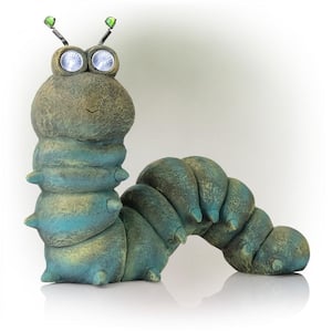 16 in. Tall Outdoor Solar Powered Garden Caterpillar Statue with LED Lights