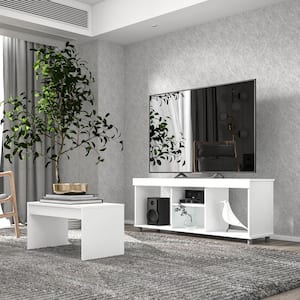 White TV Stand Fits TVs up to 55 in. with Shelves and Coffee Table