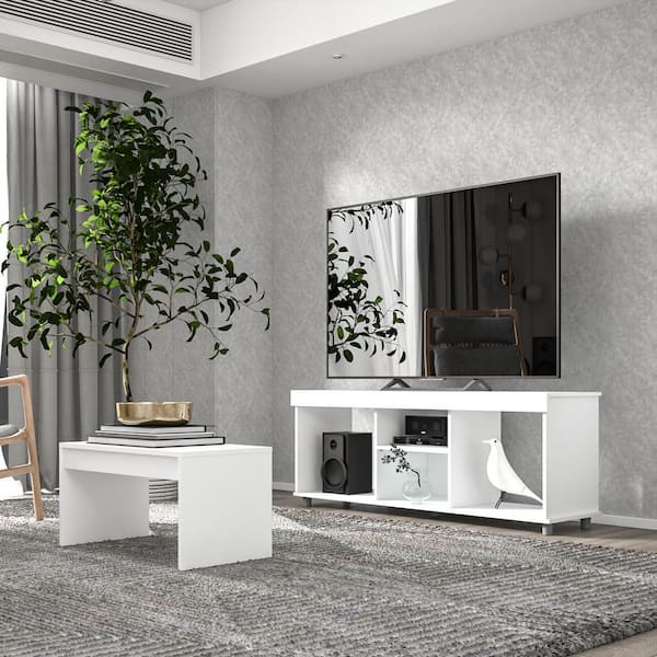 White TV Stand Fits TVs up to 55 in. with Shelves and Coffee Table