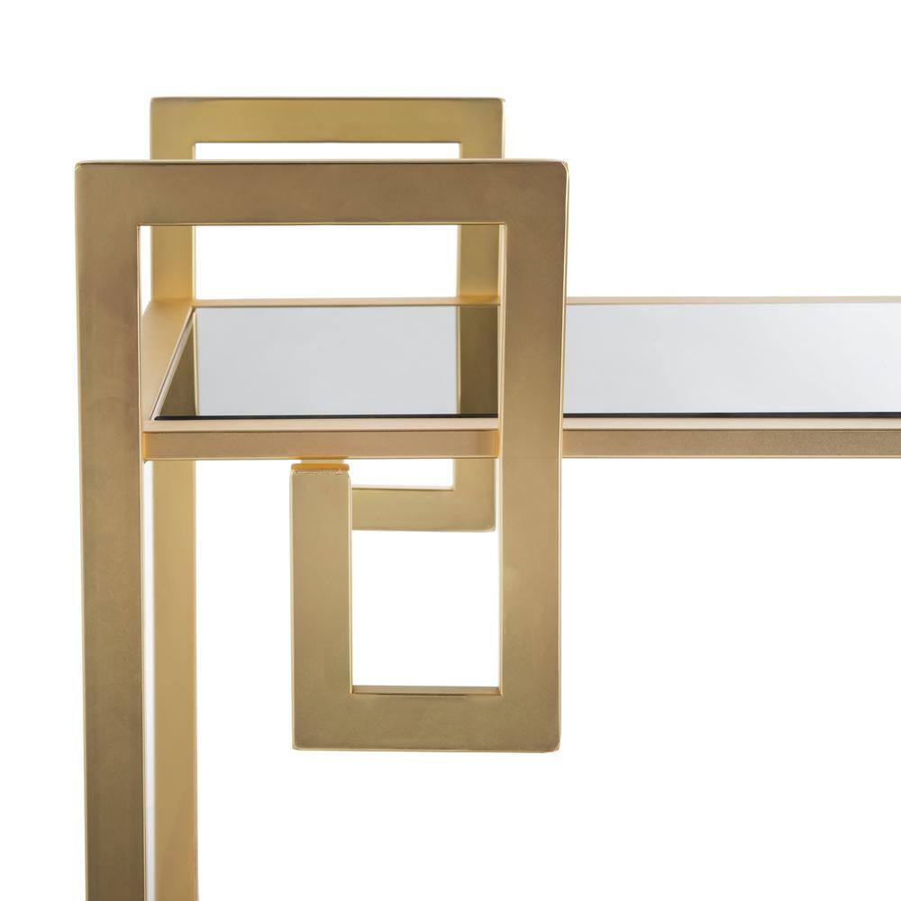 Eliza Brass and Black Glass 2-Tier Bar Cart with Latticework