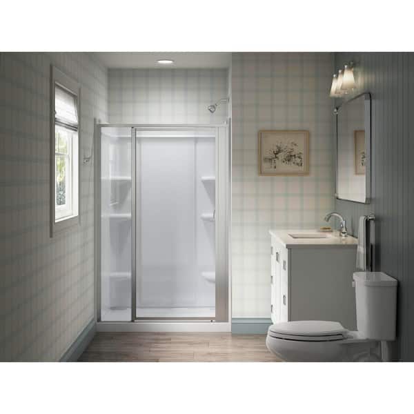 Attend 51 in. W x 69 in. H Pivot Framed Shower Door in Bright Silver