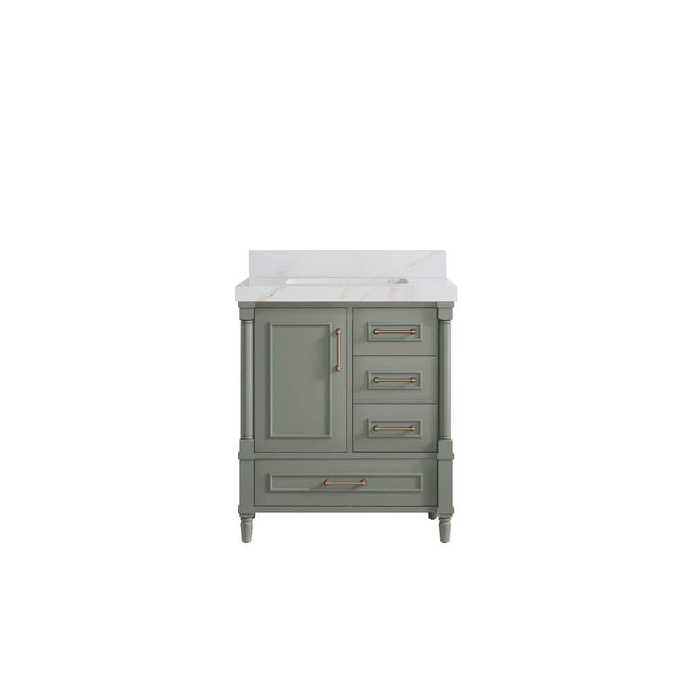 Hudson 30 in. W x 22 in. D x 36 in. H Single Sink Bath Vanity Center in Evergreen with 2 in. Calacatta Sienna Quartz Top price history on PriceWatchPro