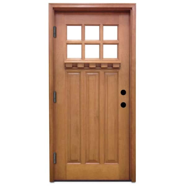 Steves & Sons 32 in. x 80 in. Craftsman 6 Lite Stained Mahogany Wood Prehung Front Door