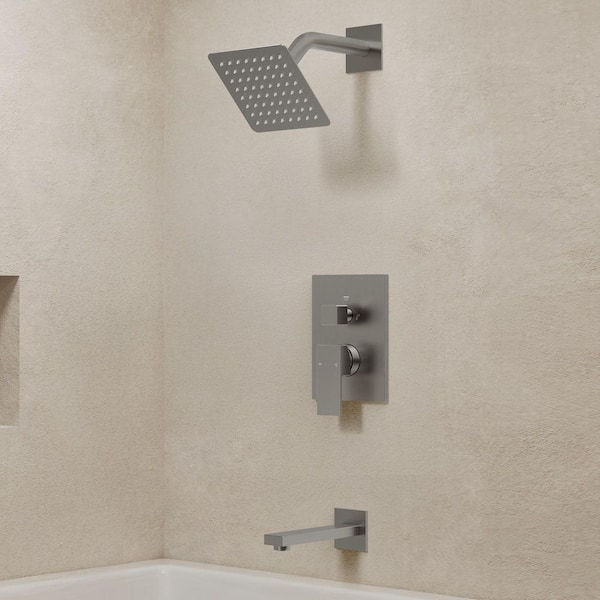 GRANDJOY 6 in. Wall Mount Single Handle 1-Spray Tub and Shower Faucet 2.5 GPM in Brushed Nickel Valve Included