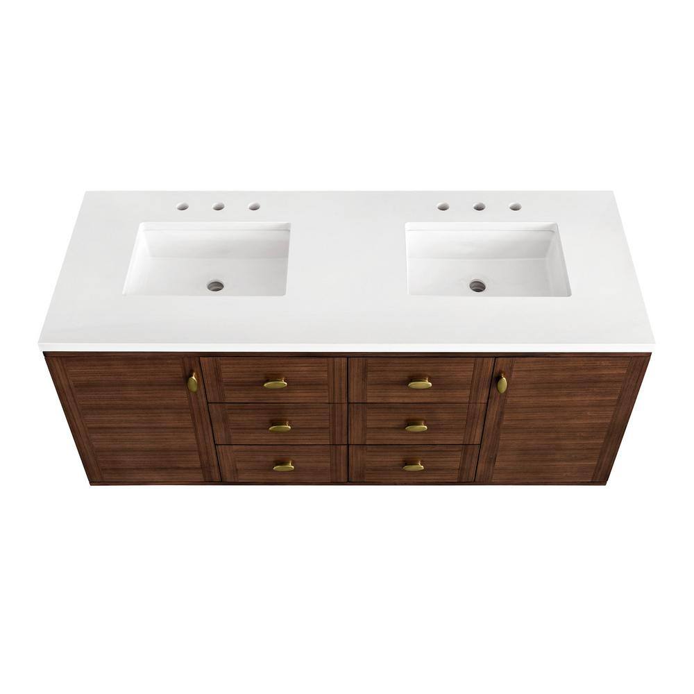 Amberly 60" Walnut Double Vanity with White Quartz Top