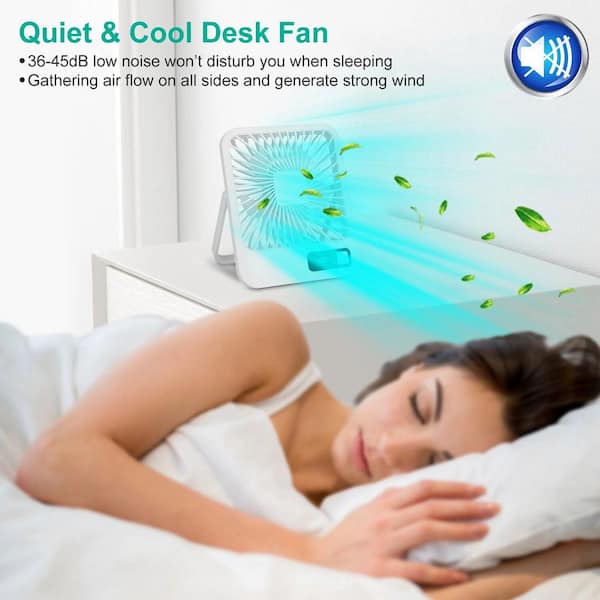Adrinfly - Mini Micro-USB Powered 5 in. 5 fan speeds Desk Fan in White, Adjustment Strong Airflow Quiet Travel Fan with LCD Display