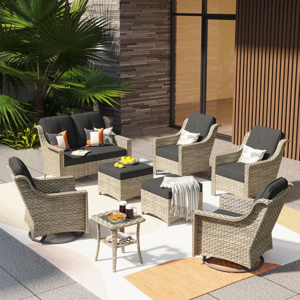 XIZZI Leila 8-Piece Wicker Patio Conversation Seating Sofa Set with ...