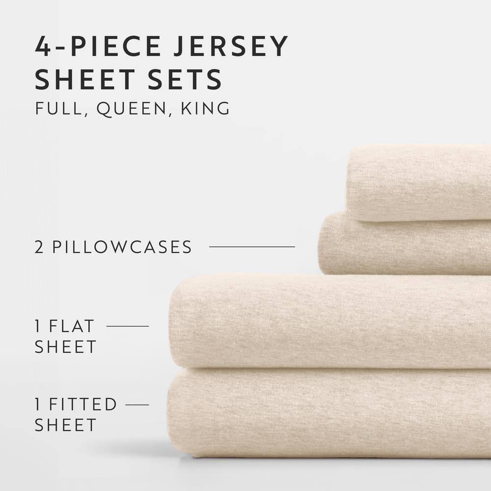 Twin XL Oatmeal Cotton Jersey Knit Bedding Set
