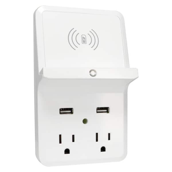 PRIME 2-Outlet Wireless-Charging-Dock Wall Tap with 2 USB Ports
