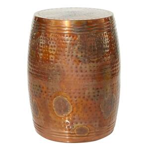 14 in. Copper Drum Shaped Medium Cylinder Aluminum End Accent Table with Hammered Design