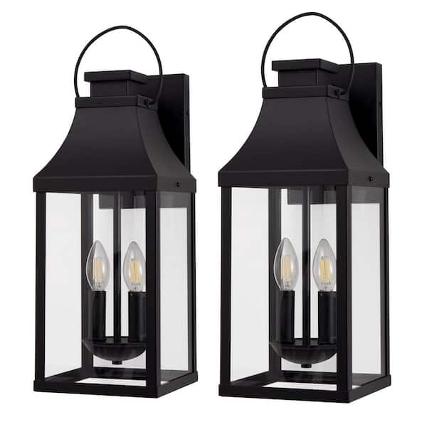 Modern Black Outdoor Wall Sconce 2-Light Waterproof Wall Light with Glass Shade (2-Pack)