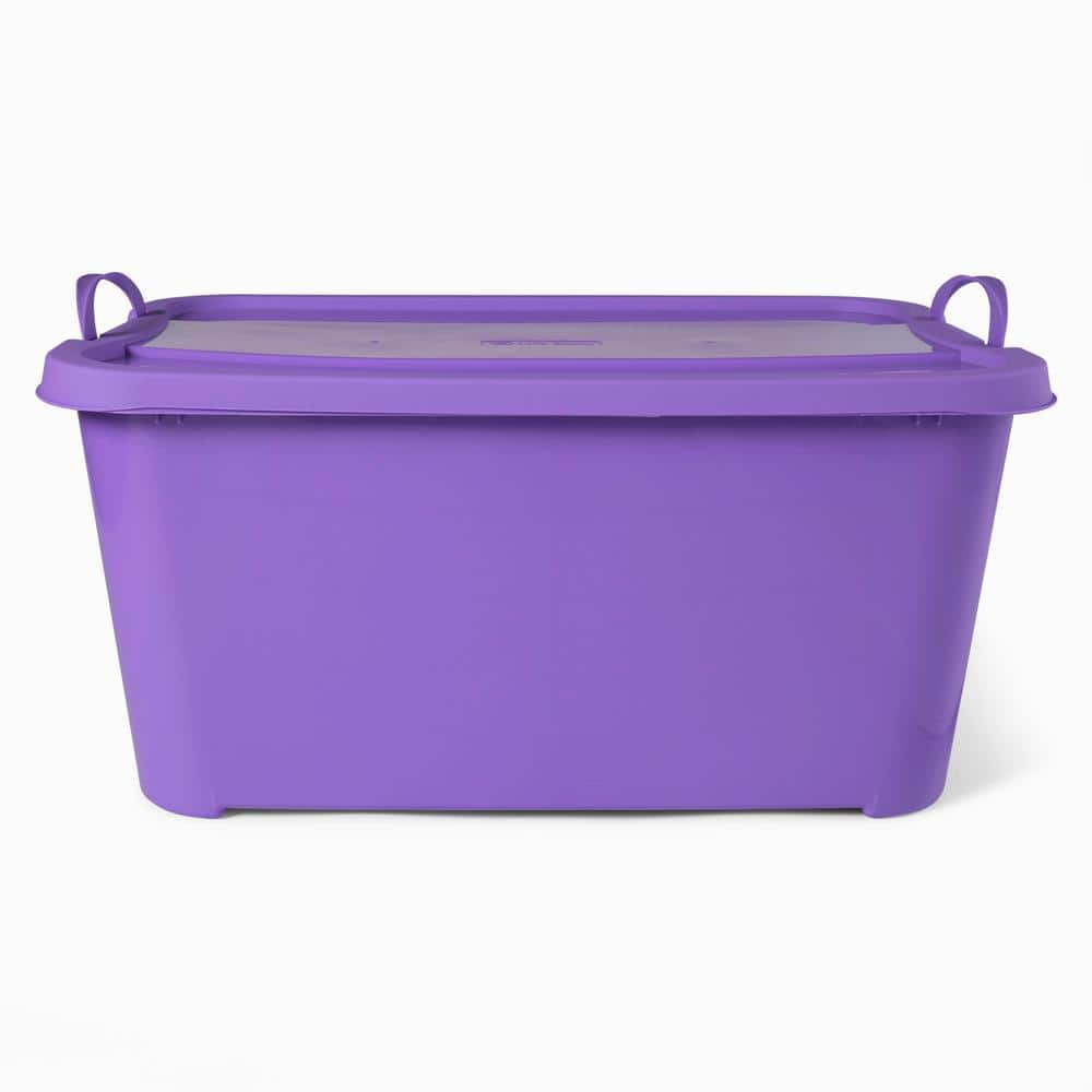 55 Quart Purple Stackable Plastic Storage Box with Lids