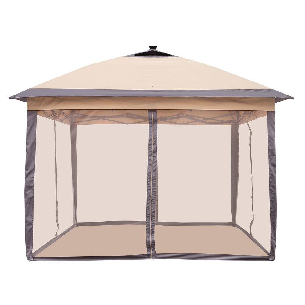 OVASTLKUY 11 ft. x 11 ft. Brown Double-Roofed Outdoor Gazebo