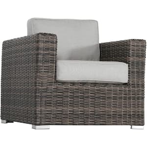 Modern Rust-Resistant Aluminum Outdoor Lounge Chair with Hand-Crafted Wicker in Stain-Resistant Thick Gray Cushions