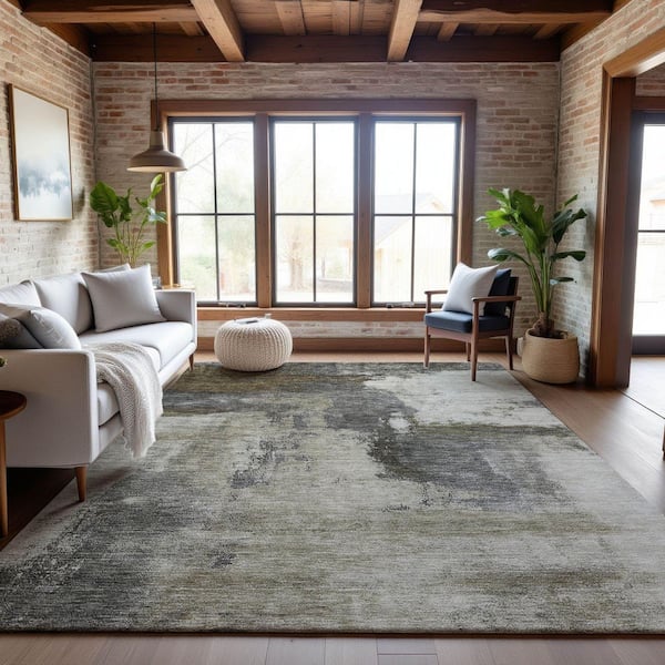 Mayfield Premium Machine Washable Abstract AMF1068 Gray 5 ft. x 7 ft. 6 in. Area Rug
