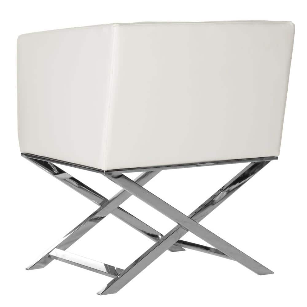Transitional Luxe White Leather Director's Accent Chair with Chrome Finish