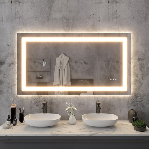 ONWITH 55 in. H x 30 in. W Rectangular Frameless LED Light Anti-Fog Wall Bathroom Vanity Mirror with Backlit and Front Light