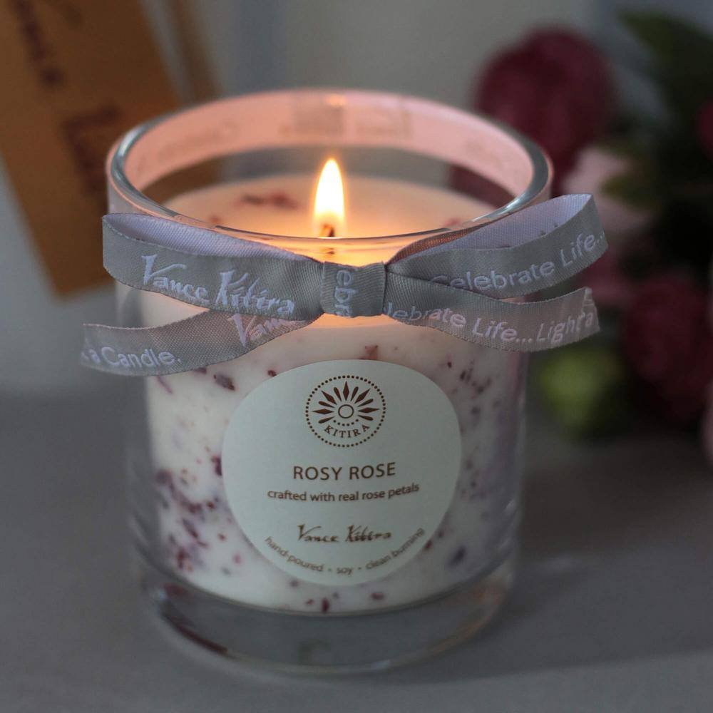 Rosy Rose Scented Soy Wax Jar Candle with Wood Lid