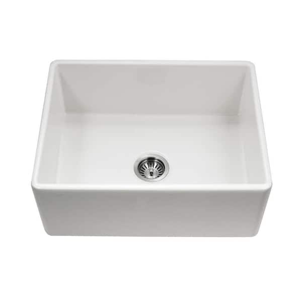 HOUZER Platus Farmhouse Apron Front Fireclay 26 in. Single Bowl Kitchen Sink in White with Dual-Mounting Options