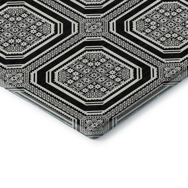 Mayfield Premium Machine Washable Abstract AMF1451 Black 3 ft. x 5 ft. Area Rug