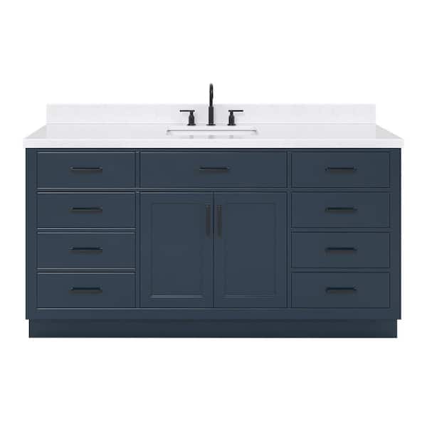 Hepburn 66 in. W x 22 in. D x 36 in. H Single Sink Freestanding Bath Vanity in Midnight Blue with Carrara Quartz Top