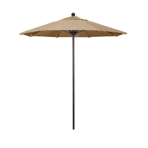 California Umbrella 7.5 ft. Bronze Aluminum Commercial Market Patio Umbrella with Fiberglass Ribs and Push Lift in Linen Sesame Sunbrella