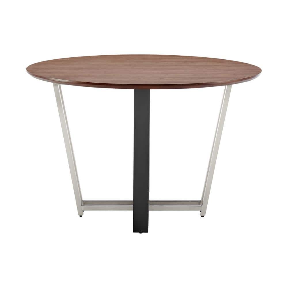 Joana 48" Walnut and Black Iron Round Dining Table