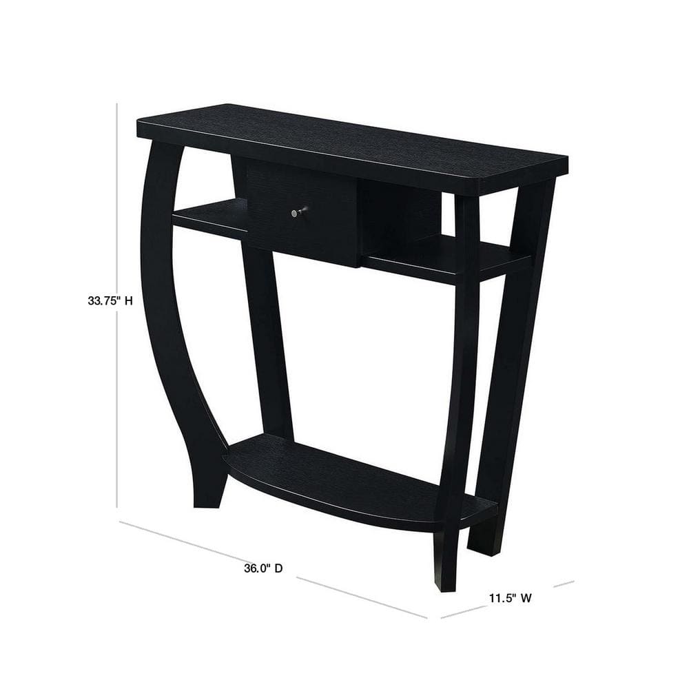 Dorchester Black Woodgrain Console Table with Drawer Storage