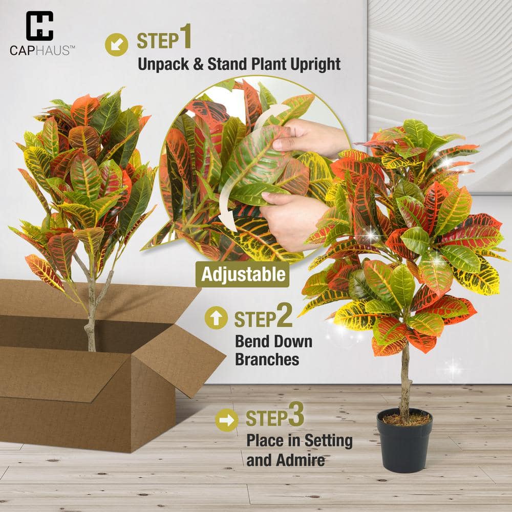 36 Inch Artificial Croton Topiary Tree with Plastic Pot and Moss
