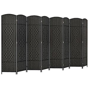 8-Panel Room Divider 6 ft. Tall Folding Privacy Screen with Solid Wood Frame Black