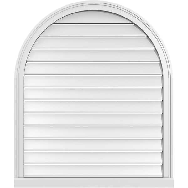 Ekena Millwork 34 in. x 40 in. Round Top White PVC Paintable Gable Louver Vent Functional