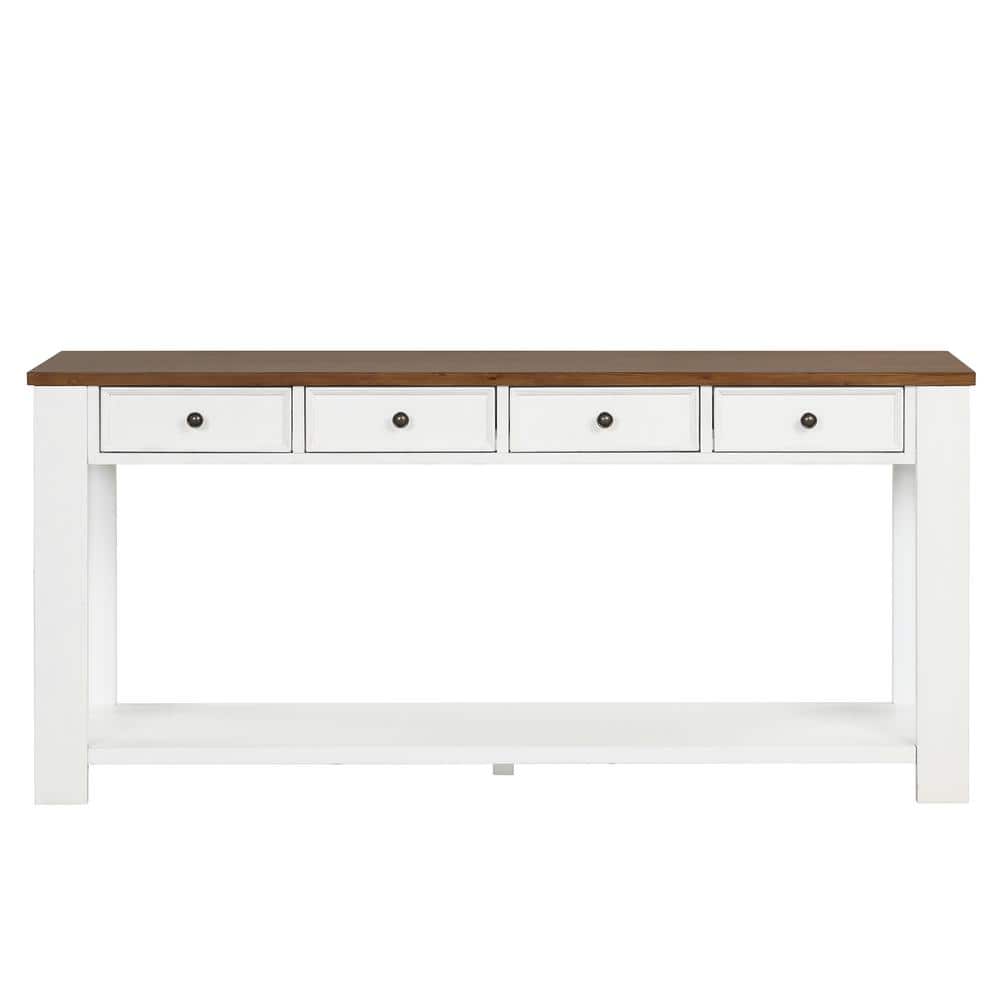 URTR 63 in. Brown Top Rectangle White Wood Console Table Sofa Table