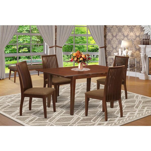 East West Furniture 5-Piece Mahogany Finish Solid Wood Top - Rectangular Dining Room Set with Butterfly Leaf - Seats 4
