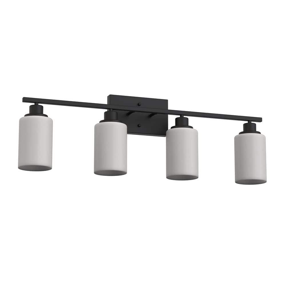 31.5 in. 4-Light Black Cylinder Glass Vanity Light, Frosted White Glass Shade Bathroom Vanity Lighting for Bathroom price history on PriceWatchPro