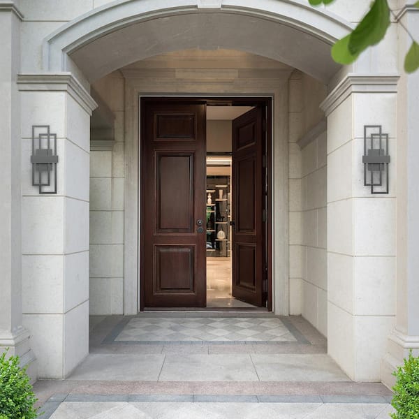 Montpelier 20.08 in. Gray Unique Geometric Design Waterproof Integrated LED Outdoor Hardwired Lantern Sconce Fix