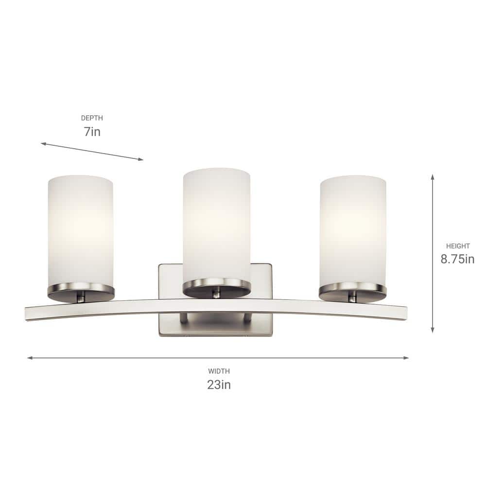 Brushed Nickel 23" 3-Light Cylinder Vanity Light with White Shades