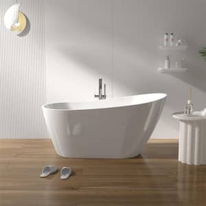 59.06 in. x 30.71 in. Contemporary Soaking Tub Acrylic Freestanding Bathtub with Overflow and Drain in Gloss White