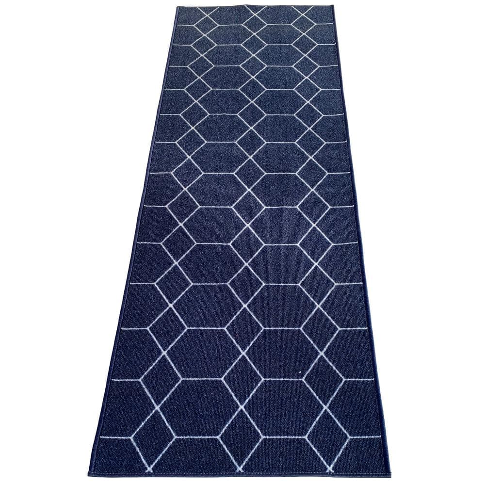 Hexagon Trellis Blue Color 31 in. Width x Your Choice Length Custom ...