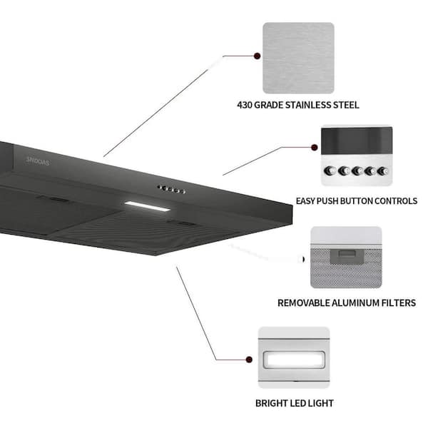 AR1 Series 30 in. 270 Max Blower CFM 4-Way Convertible Under-Cabinet Range  Hood with Light in Black