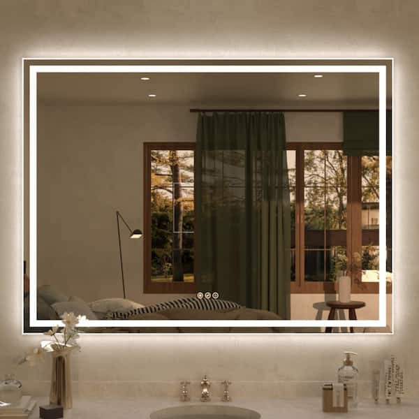 Spring 48 in. W x 36 in. H Rectangular Frameless LED Light Dimmable Anti-Fog Wall Bathroom Vanity Mirror