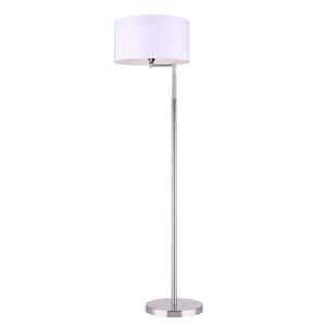Perin 63 in. Brushed Nickel Indoor Floor Lamp with White Fabric Shade