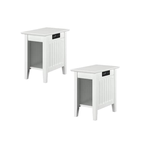 AFI Nantucket 14 in. Wide White Rectangle Solid Hardwood Side Table with USB Electronic Device Charger Set of 2