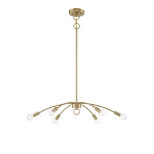 27 in. W x 4.25 in. H, 6-Light Natural Brass Modern Chandelier with No Bulbs Included