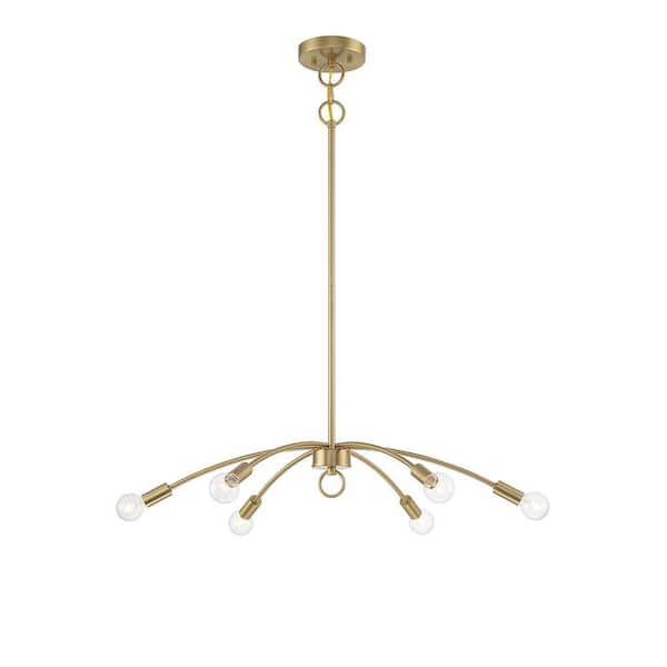 TUXEDO PARK LIGHTING 27 in. W x 4.25 in. H, 6-Light Natural Brass Modern Chandelier with No Bulbs Included