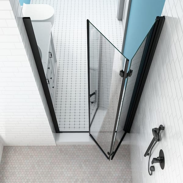 32 - 33-3/8 in. W x 72 in. H Bi-Fold Semi-Frameless Shower Door in Matte Black Finish with SGCC Certified Clear Glass