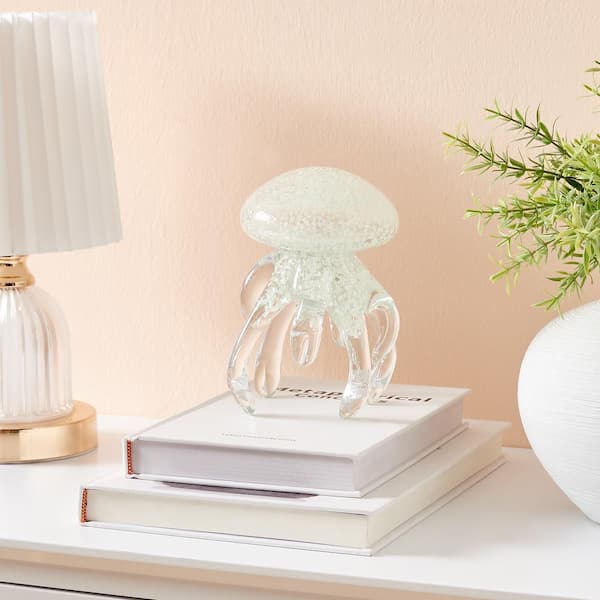 DANYA B Lorelei Clear Glow-in-the-Dark 4.4 in. x 6 in. Decorative Accent Glass Sculpture Nautical Figure-Jellyfish