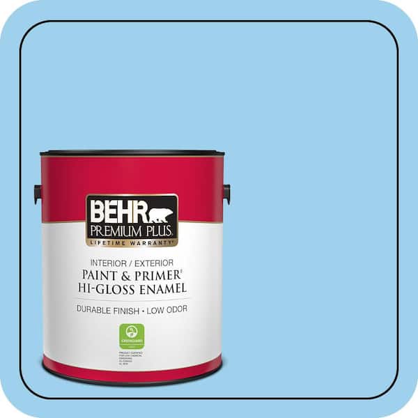 BEHR PREMIUM PLUS 1 gal. #P500-3 Spa Blue Hi-Gloss Enamel Interior/Exterior Paint & Primer