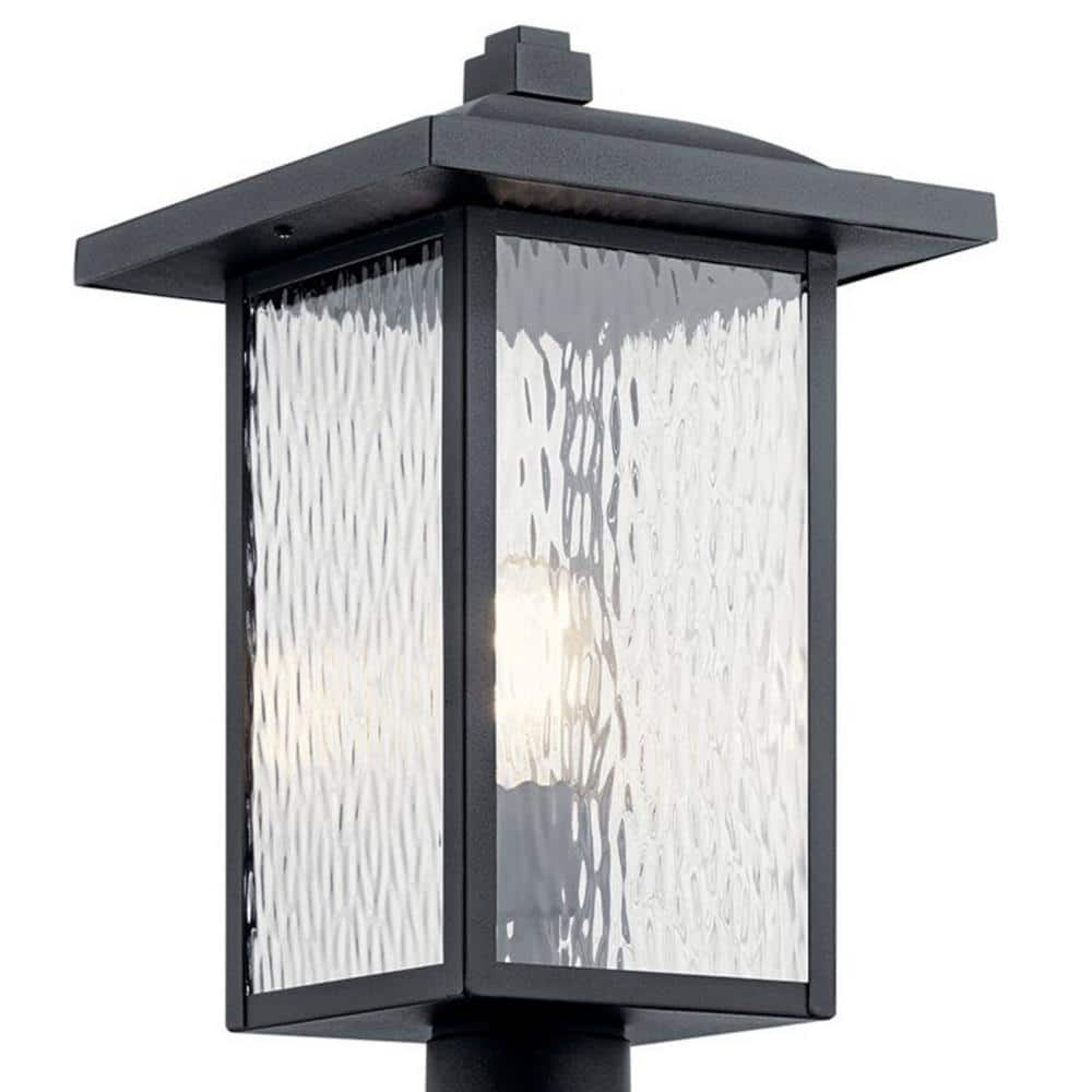 Textured Black Outdoor Post Light with Clear Water Glass Shade